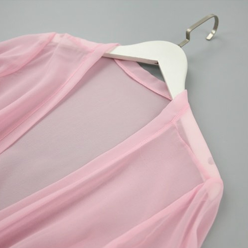 丁摩 真丝乔其纱系带防晒衣空调开衫桑蚕丝外披开衫·粉红色