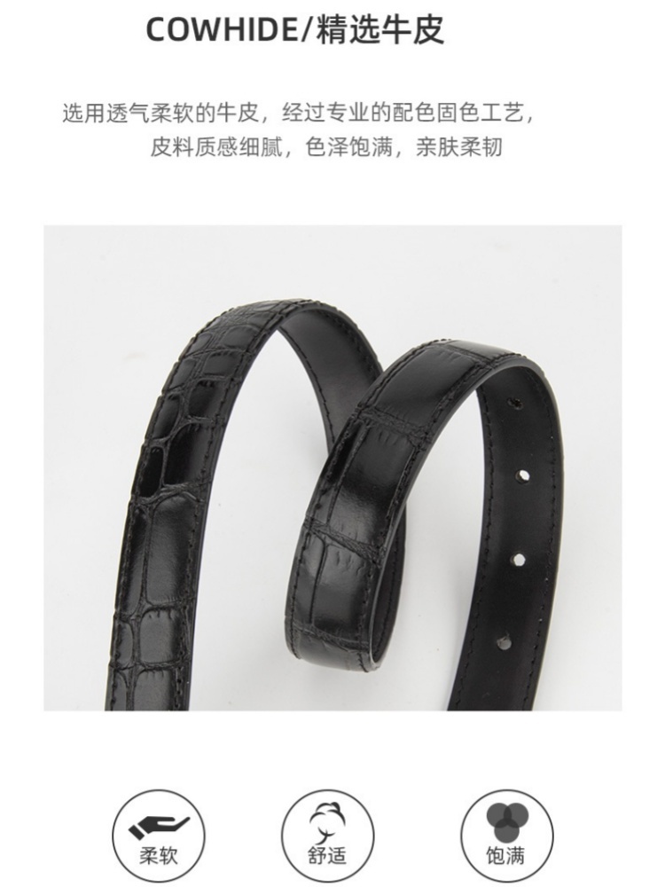 杜鹃鸟复古鳄鱼纹银扣牛皮腰带28081·黄棕色