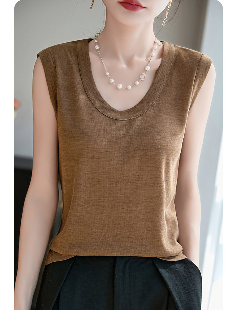 【新款特价】莱赛尔天丝宽松U领纯色百搭背心·灰色