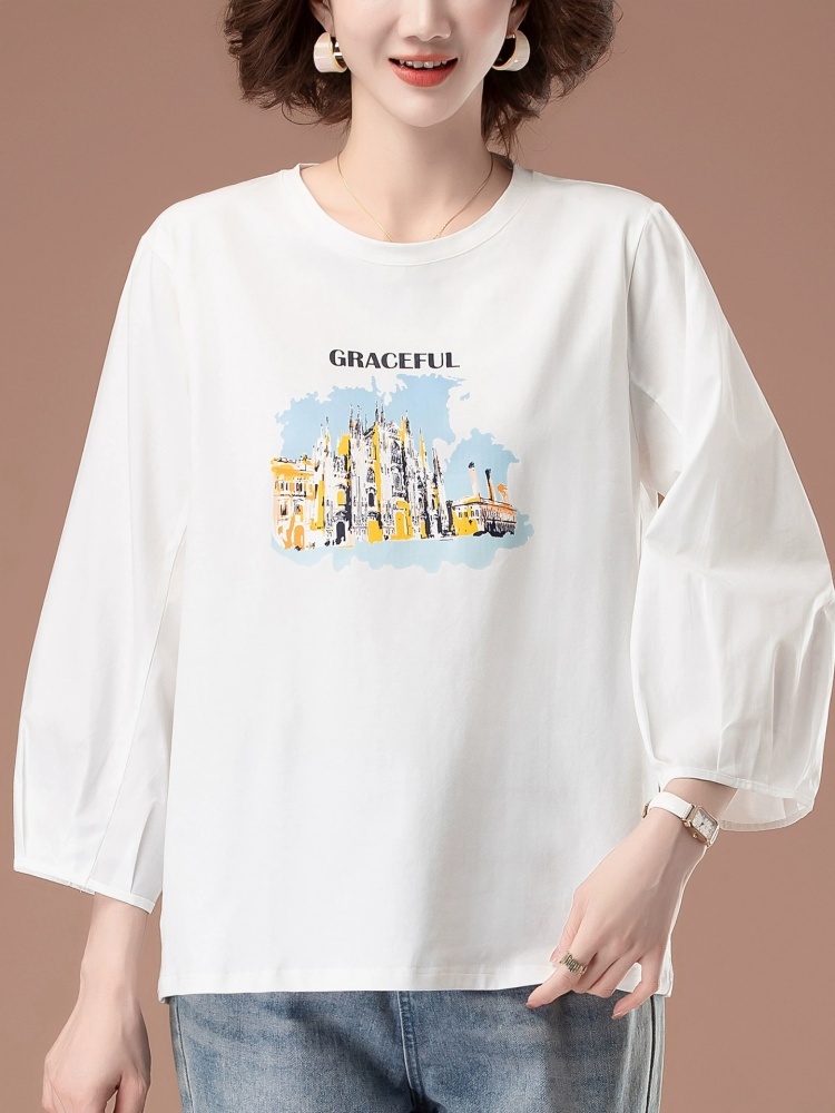 【95棉】凯诗帕宽松印花中袖T恤6445·白色