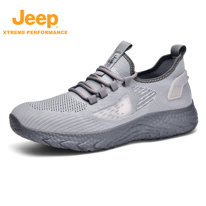 jeep新款男鞋爆米花底飞织运动鞋夏季轻便减震P311292662·浅灰色