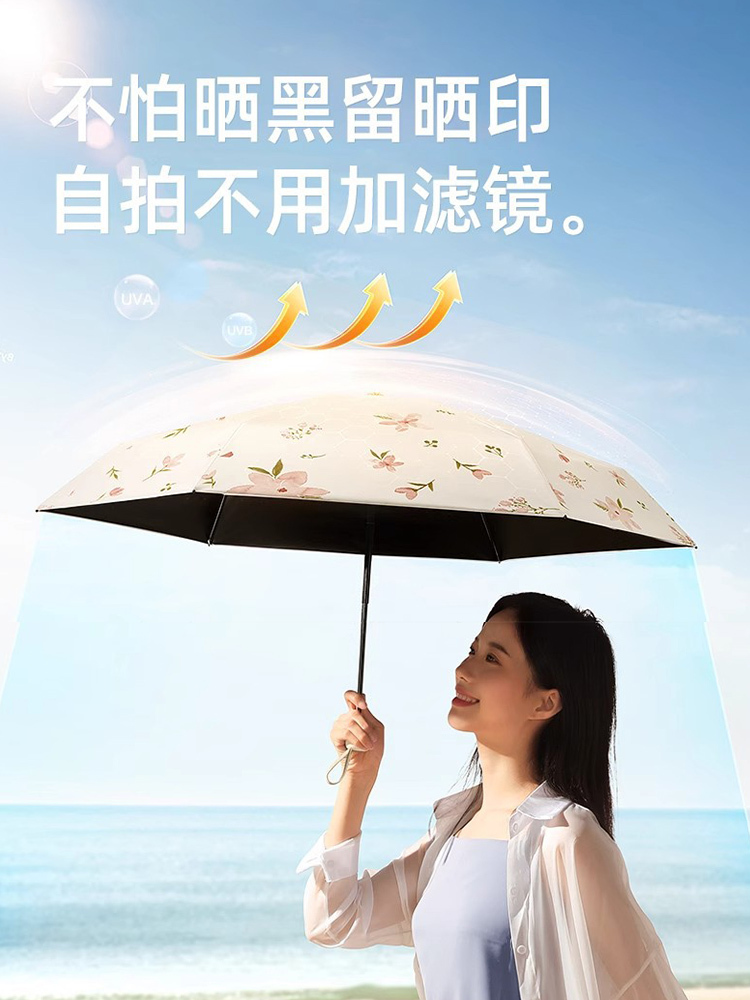 六折防晒遮阳伞口袋紫外线太阳伞晴雨两用迷你折叠卡片伞·麦田柏树