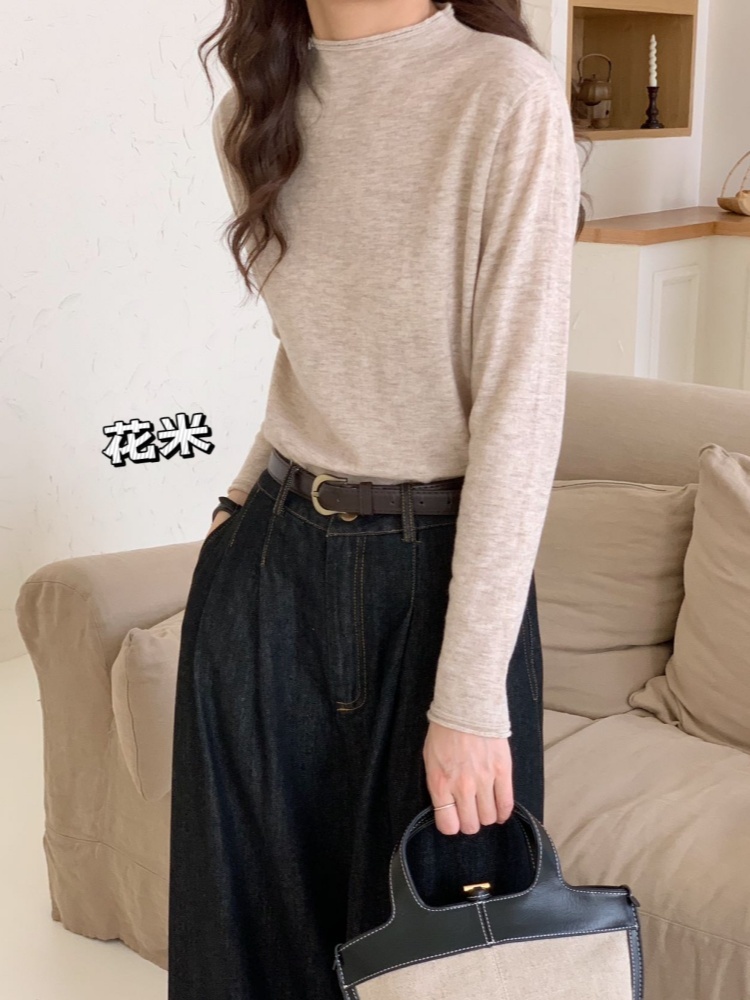 锦超细美丽诺羊毛精纺卷边半高领羊毛衫22175S·花米