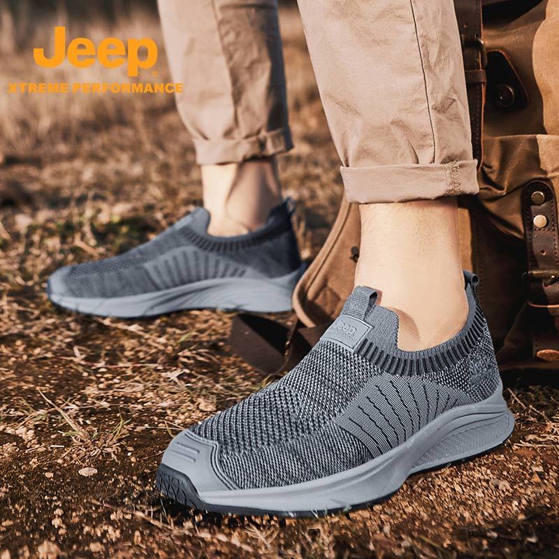 jeep一脚蹬男鞋夏季透气网面飞织P311291282·灰色