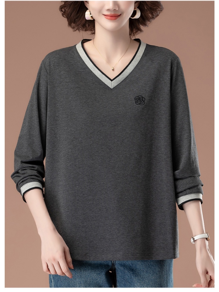 凯诗帕绣花拼接V领T恤6418·花黑