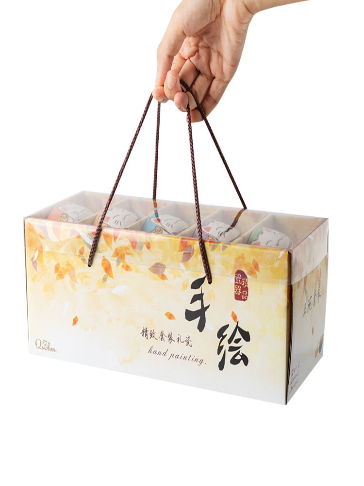 中国风创意手绘陶瓷礼餐具盒装·蝴蝶花-高脚碗