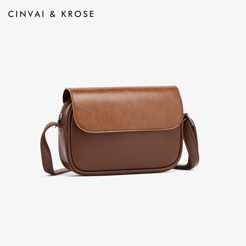 CinvaiKrose 包包斜挎包邮差包休闲潮牌女士单肩包时尚背包W6239·棕色