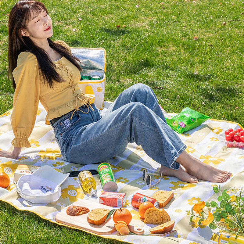 户外郊游用品野餐垫加厚野外垫便携春游草坪防潮垫·黄色太阳花