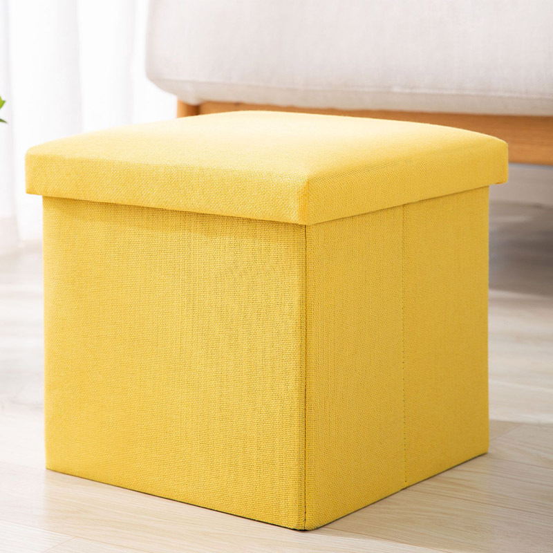 2个棉麻收纳储物凳可折叠换鞋凳整理收纳箱31*31*31cm·黄色