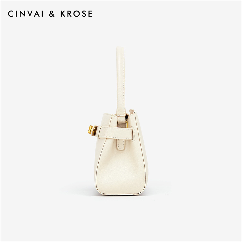 CinvaiKrose 包包女新款牛皮手提包迷你单肩斜挎包凯莉包女包C6357·黑色