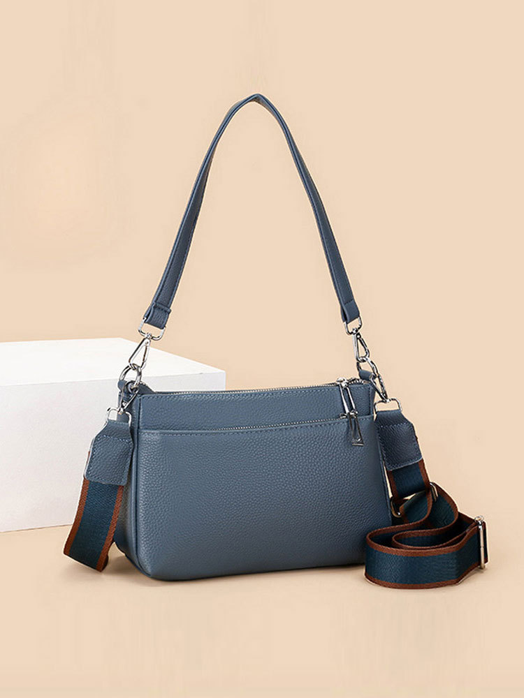 头层牛皮双背带大容量单肩包斜挎包2257#·灰色