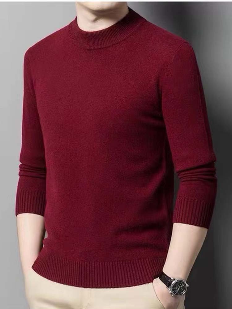 米彩微姿 特价秒杀品牌男士加厚冬季保暖圆领针织羊毛衫·深红
