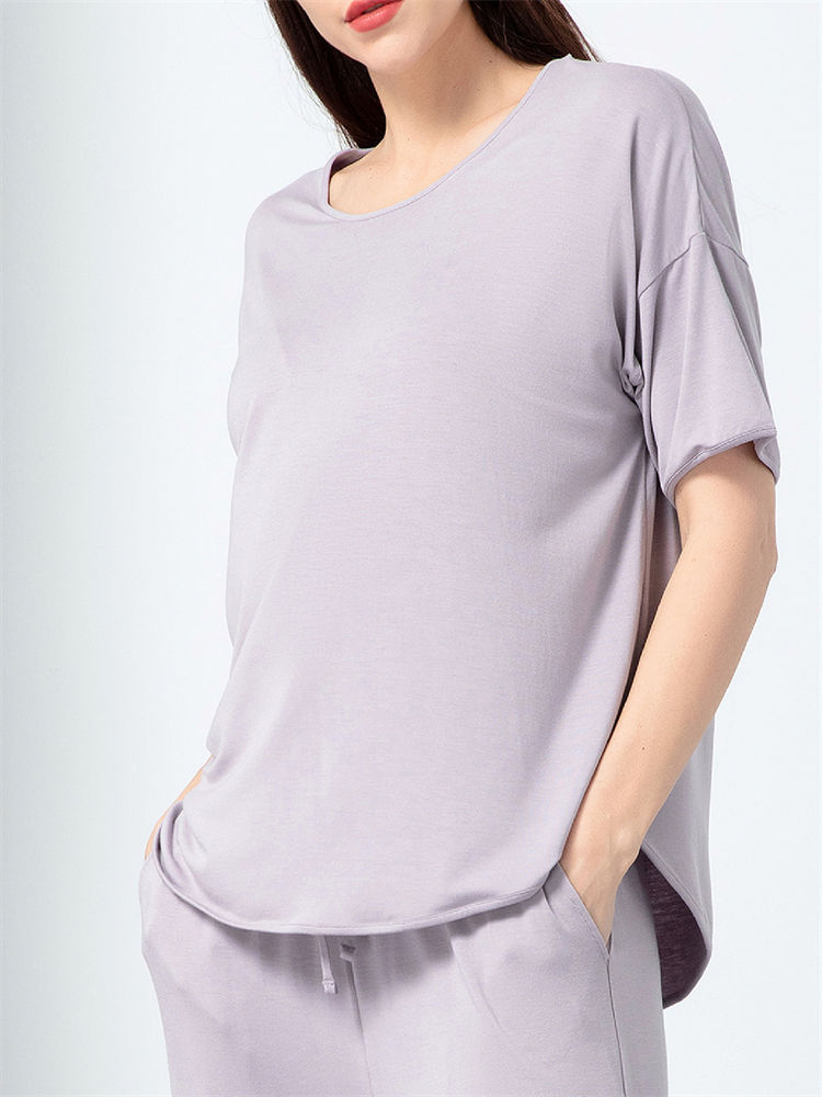 纤丝鸟摩登彩色系列女士圆领半袖衫·迷雾紫