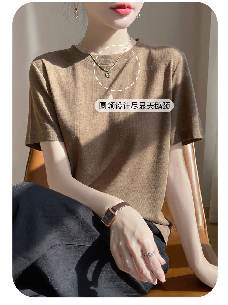【新款特价】精纺莱赛尔纯色圆领简约气质时尚短袖·胭脂红