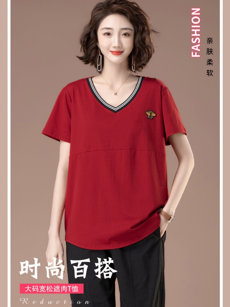 【高支纯棉】凯诗帕蜜蜂刺绣V领短袖T恤6036·黑色