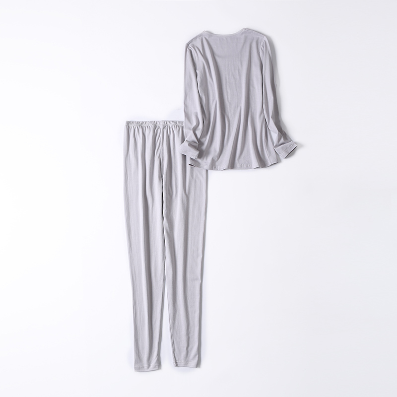 温润柔滑 桑蚕丝加棉透气保暖女圆领打底套装（2款9色可选）·NY007浅灰色