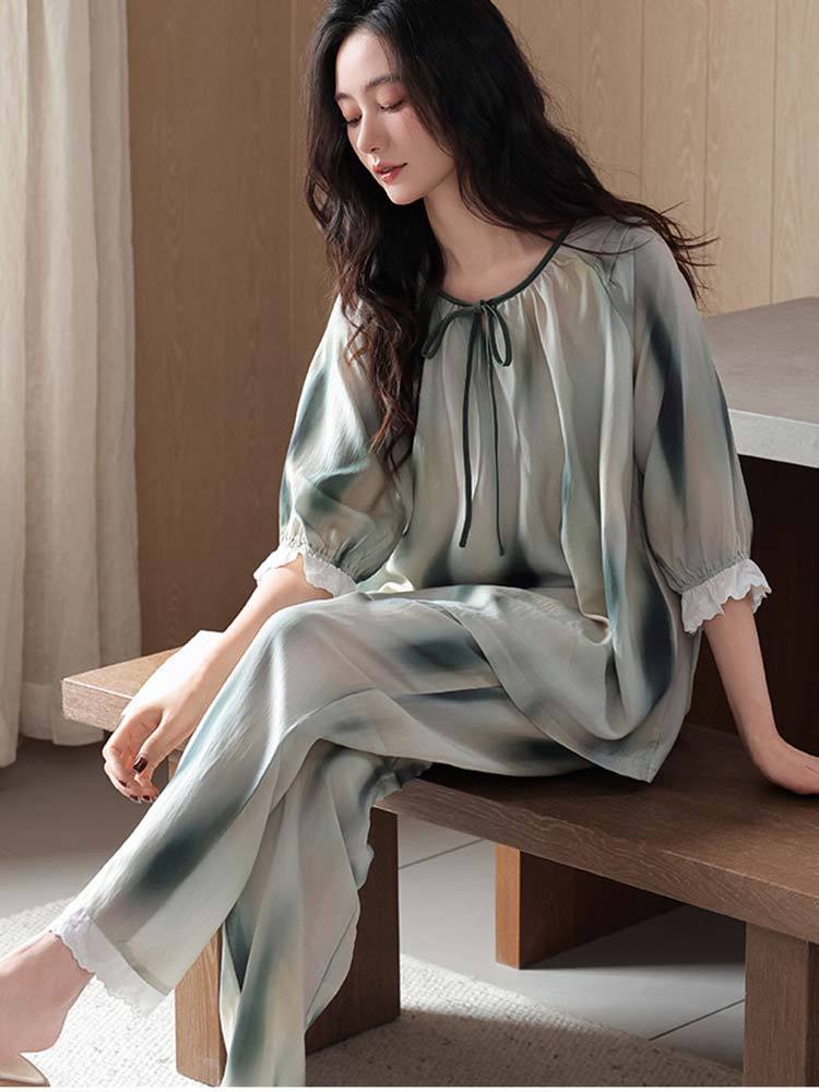 婵阅专柜高货莱赛尔七分袖休闲家居服可外穿套装·3403-宸灰色