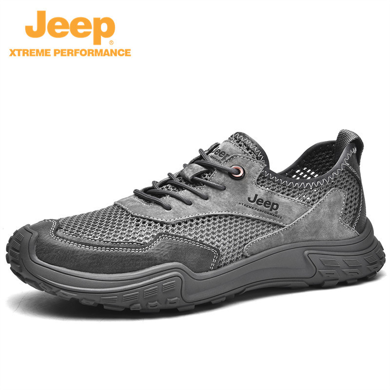 jeep男鞋夏季透气网面运动休闲鞋户外防滑登山鞋防臭软底P311291703·灰色