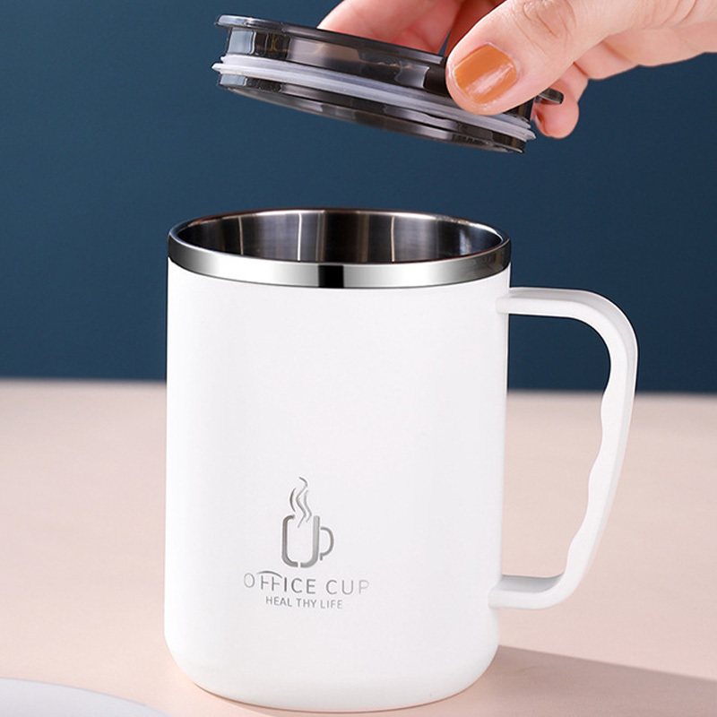 304不锈钢马克杯双层咖啡牛奶刻度口杯创意保温茶杯500ml·白色