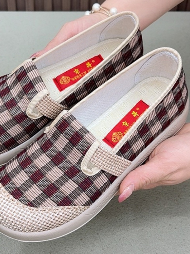 京昇女轻便格纹透气渔夫鞋1551·咖色