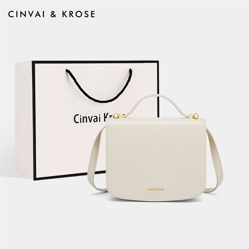 CinvaiKrose 牛皮包包手提包斜挎女包高级感单肩包C6317·米白色