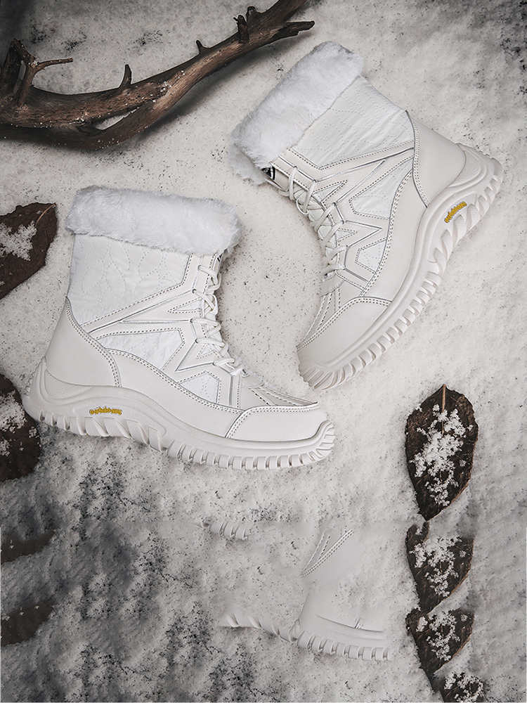 冬季大码高帮棉鞋女式舒适厚底雪地靴加绒保暖棉靴LW-5489·米色