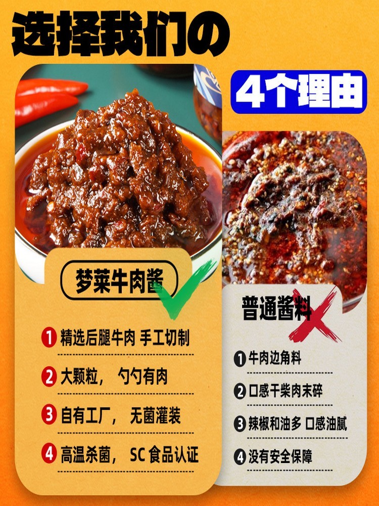 香辣牛肉酱150g/瓶*6瓶（香辣味2瓶+五香味2瓶+红烧味2瓶）