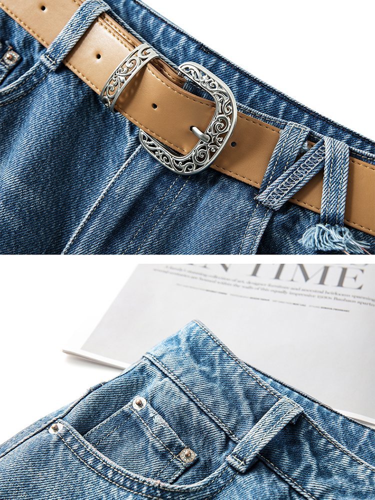 【大牌代工厂出品】和顺圣天丝棉高腰牛仔阔腿裤26005·蓝色