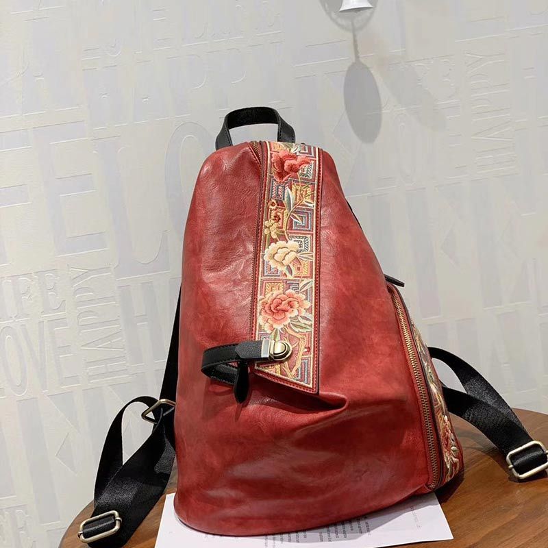 易世汀-YSL新款双肩包刺绣大容量手提单肩旅行包·1622-红色