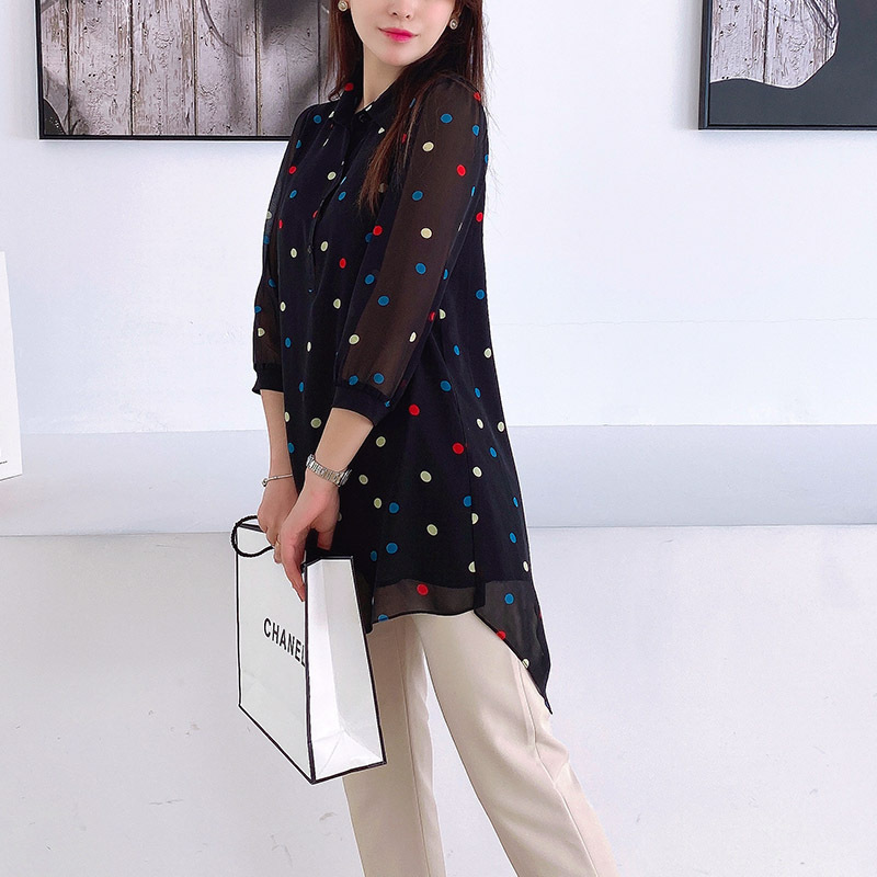 菁夫人彩色波点翻领大衫1019·黑色
