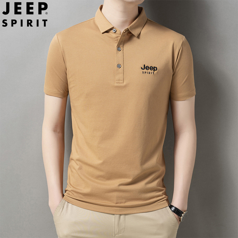 jeep2023春夏新款男士短袖POLO衫修身翻领t恤商务休闲上衣H-2302#·卡其色