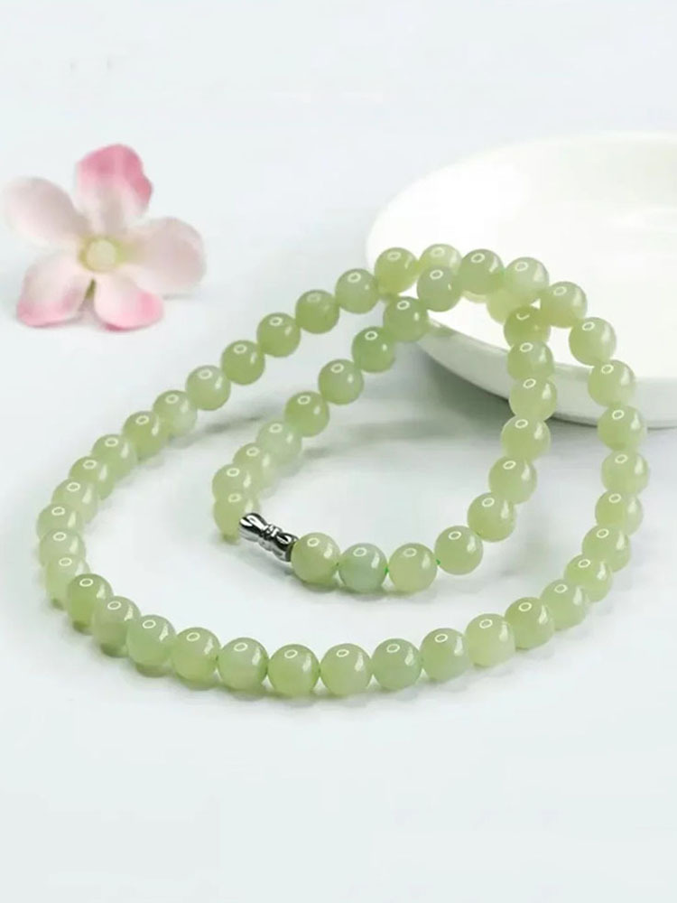 老冯记天然和田玉晴水项链珠径8mm