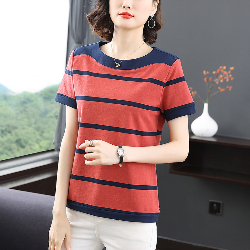 ANYMANNER.M新款韩版夏季减龄洋气短袖条纹T恤·6711-西瓜红