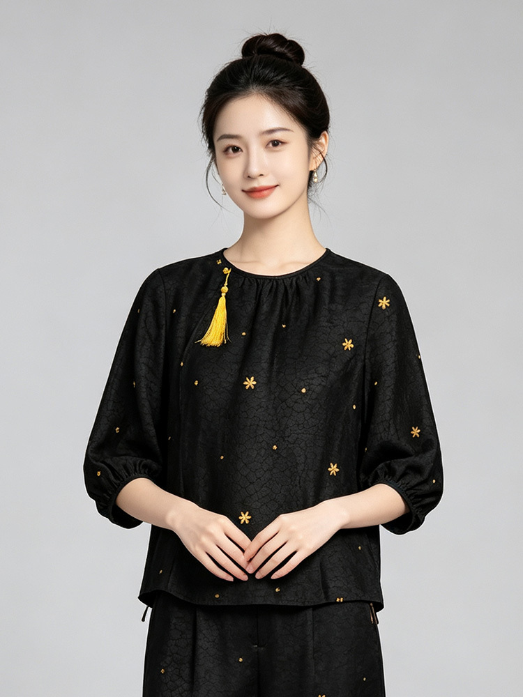 锦纯桑蚕丝上衣2572-1·黄花