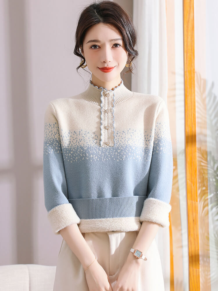 加绒加厚一体绒针织打底上衣8503#·桔红色