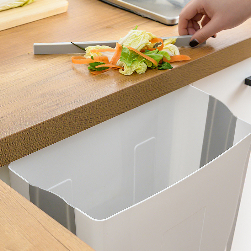 宝优妮厨房折叠垃圾桶家用多功能橱柜门壁挂式杂物桶·白色