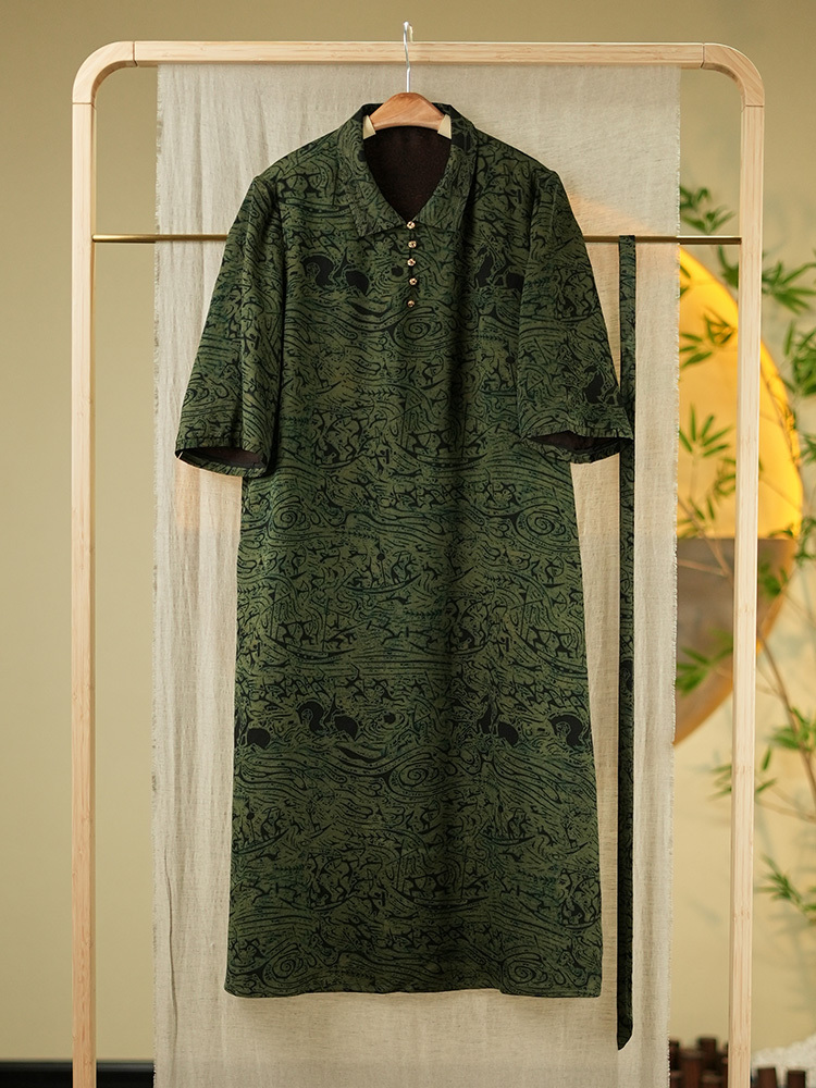 锦传统手工整染香云纱全罗连衣裙7050·绿色