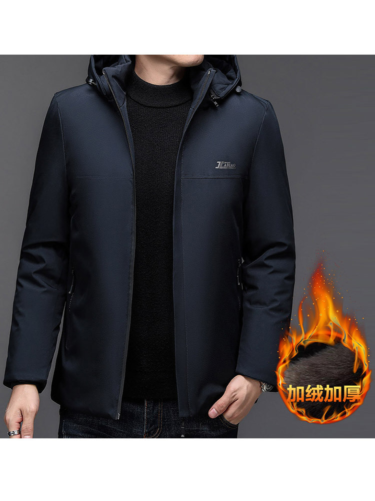 【爆款特价/防风保暖】可拆卸连帽加绒加厚防风派克男士外套·深蓝加绒