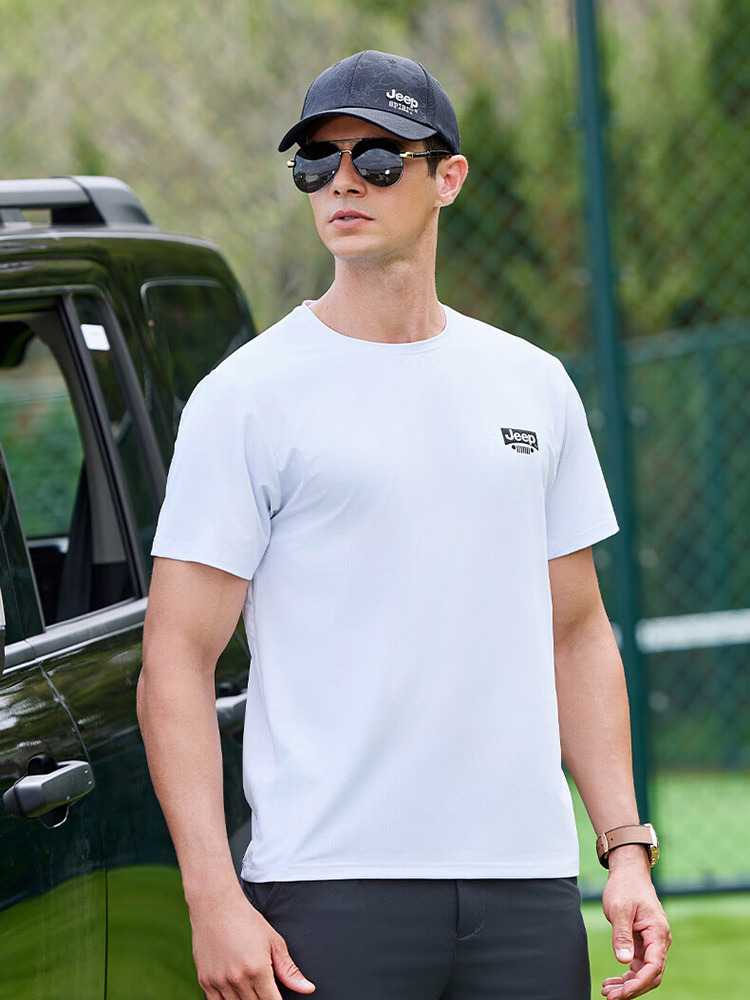 Jeep（吉普）新品凉爽男装短袖t恤弹力P85DMKTA76·蓝色