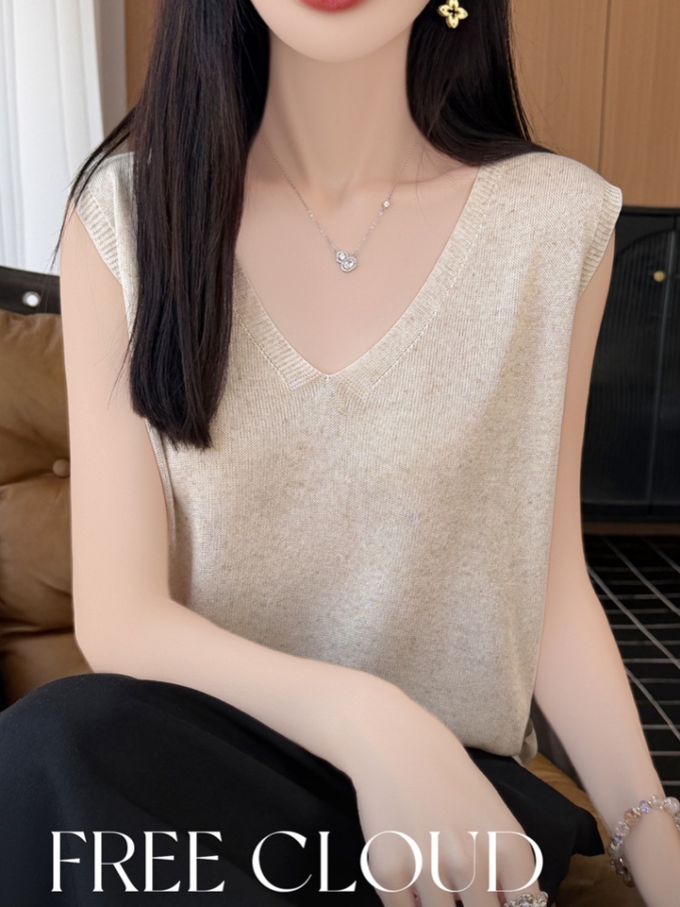【天丝亚麻】特舒法式极简风V领针织背心TS568·炭灰色