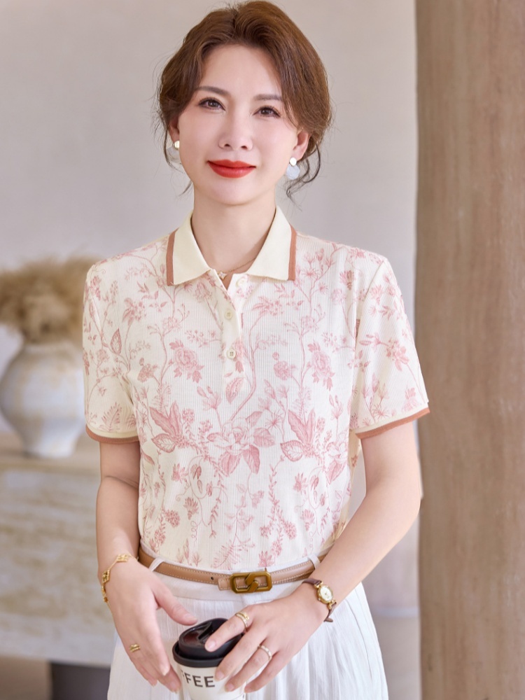 轩凌子素雅印花短袖T恤S82620005·粉色