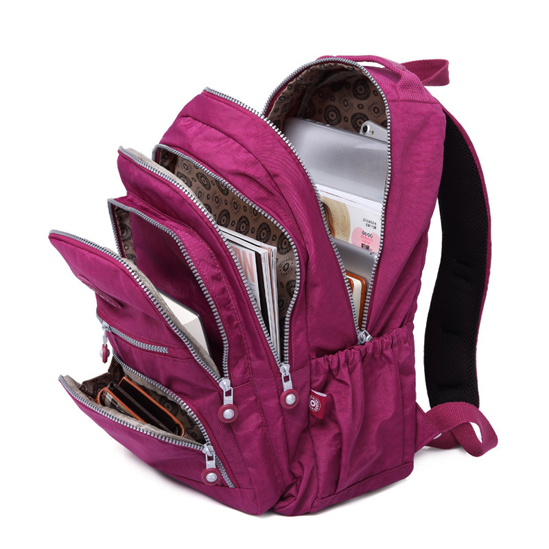 实用旅行户外双肩包 水洗尼龙大容量双肩包书包·紫红色