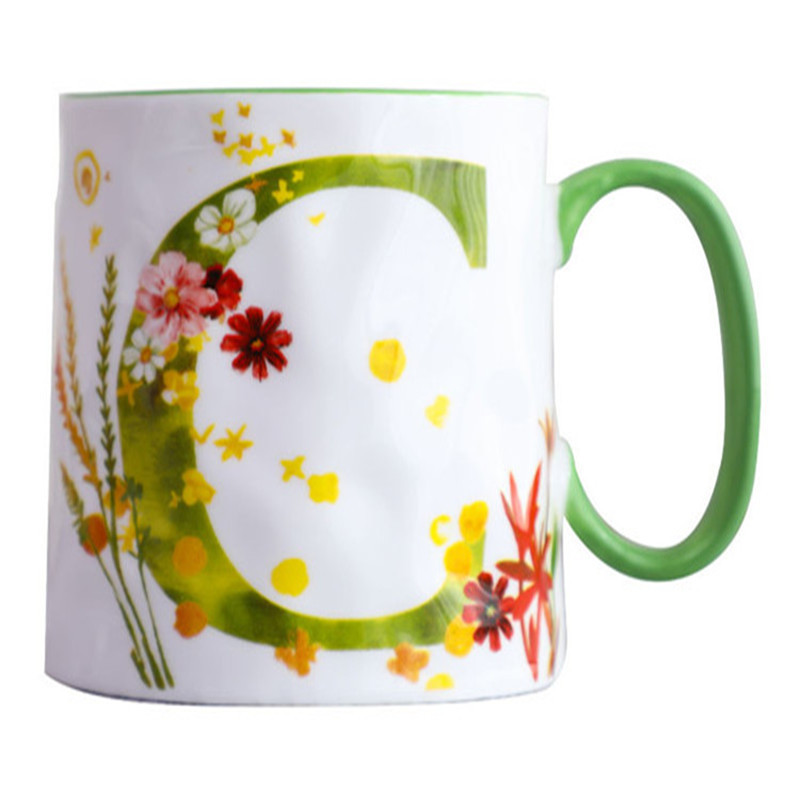 宝优妮创意陶瓷杯子情侣水杯姓名字母马克杯牛奶杯茶杯·锥形手捏字母杯C