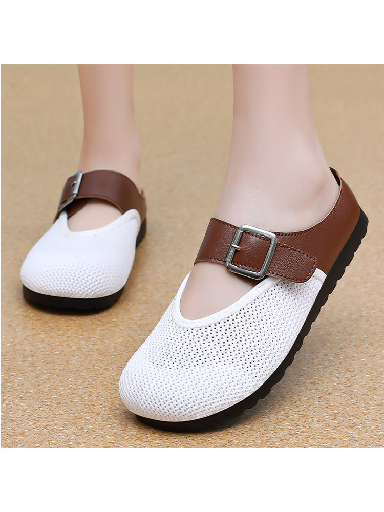 【清仓特价】时尚撞色拼接网面透气一脚蹬勃肯凉拖鞋·白色