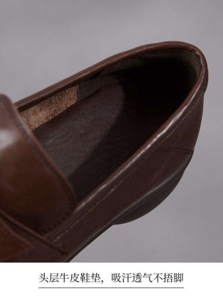 【手抓纹头层牛皮】至美轻软金属扣乐福鞋ZM269008·棕色