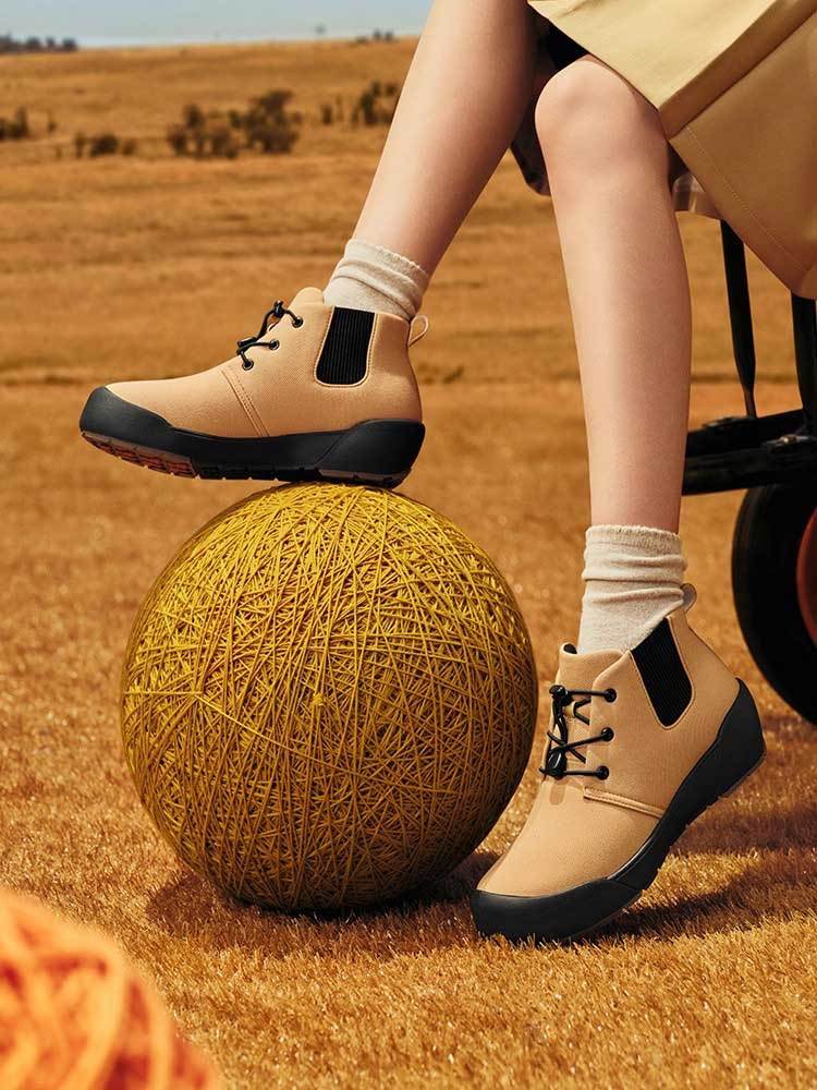 日本品牌Pansy一脚蹬饼干底女士休闲靴·黄色