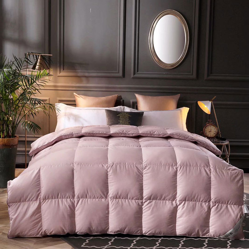 明超家纺100支柔赛丝立体控温100水洗白鹅绒加厚羽绒被1200g粉色