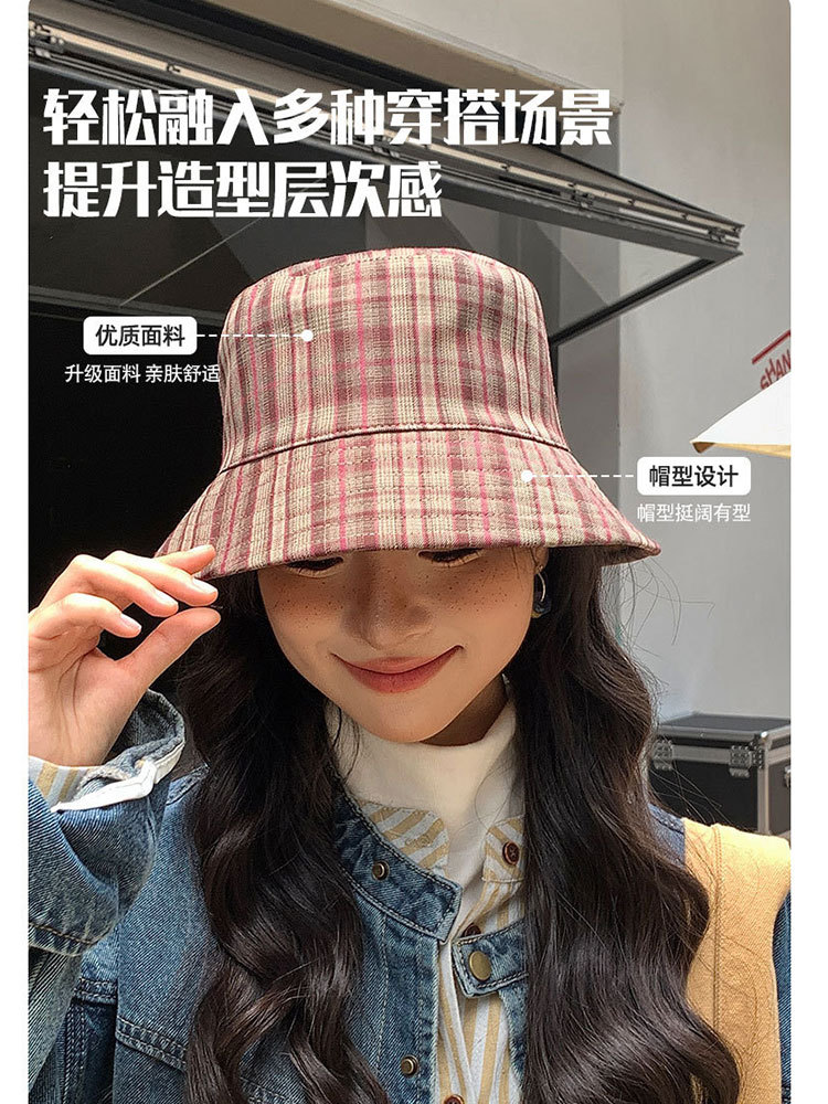 【双面戴/优质棉】日系文艺撞色潮搭渔夫帽·米色格纹