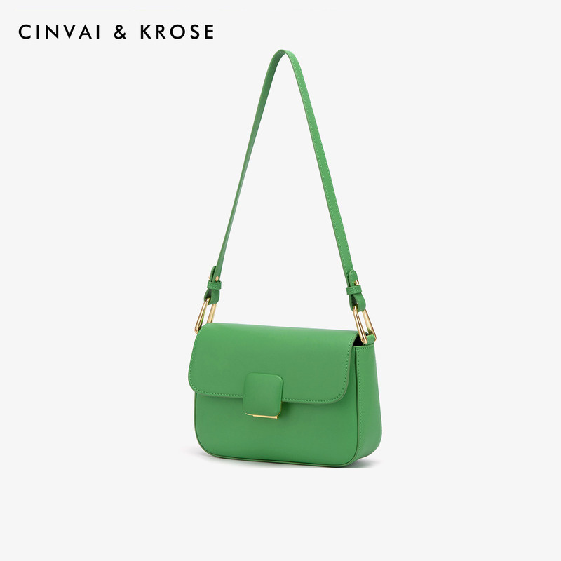 CinvaiKrose 牛皮包包女腋下包百搭斜挎包小方包潮单肩包女包B6376·绿色