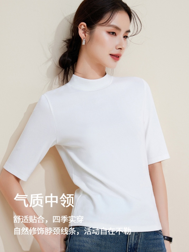 【超弹绒感】修娴半高领中袖T恤M933·安可拉红